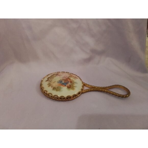 Vintage Limoges Victorian Handheld Mirror with Ornate Gold Tone Detailing - Picture 1 of 3
